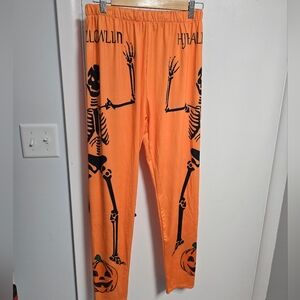 Halloween Skeleton Print Orange Pants